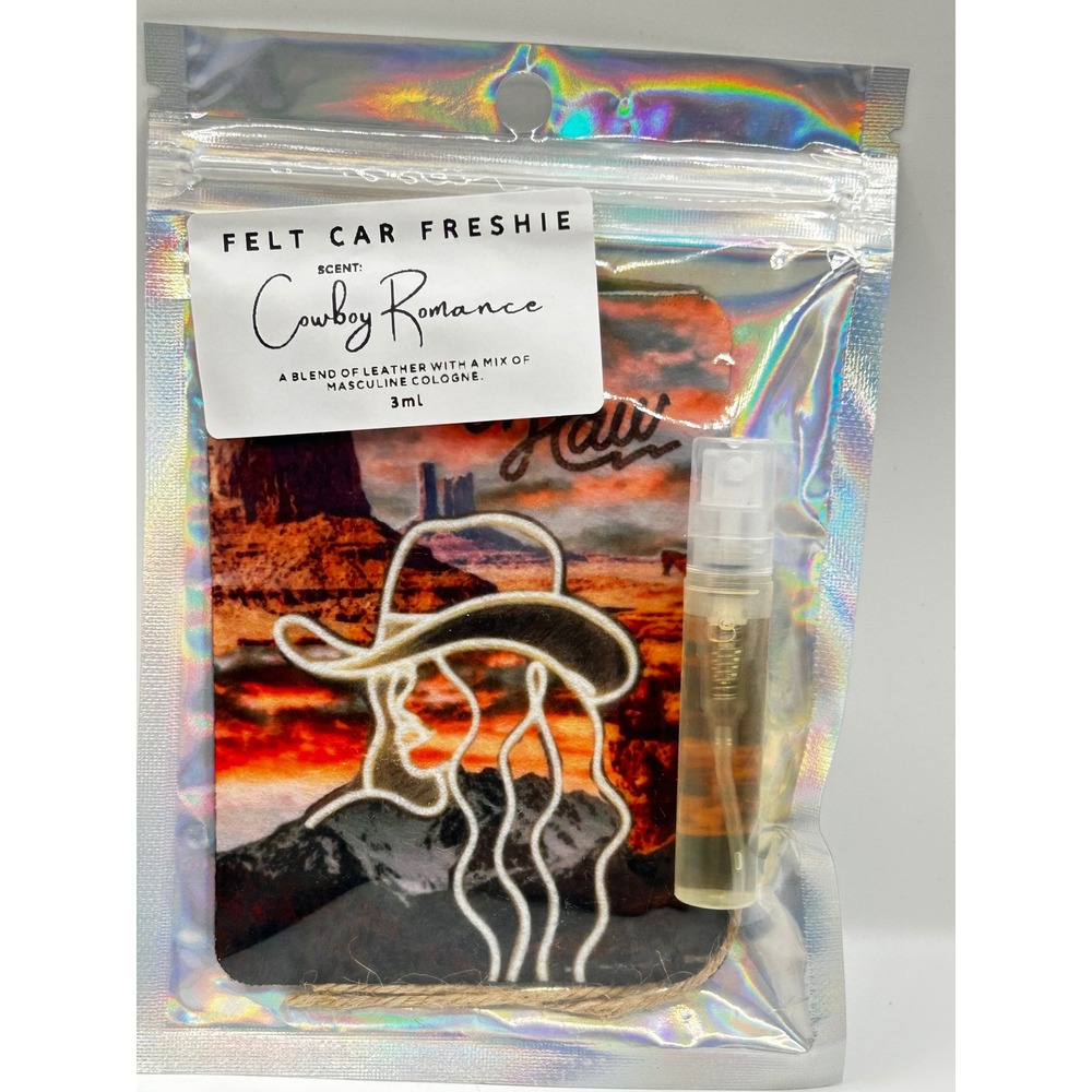 Cowboy Romance‎ Felt Car Freshie Air Freshener Leather Cologne Scent Yee Haw 3ml